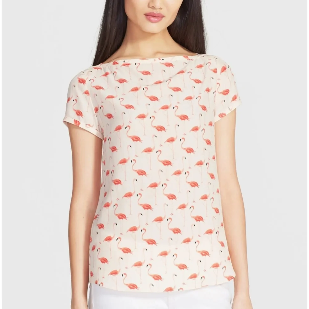 Kate Spade Flamingo Print Women's Top Boat Neck Women's Size 6